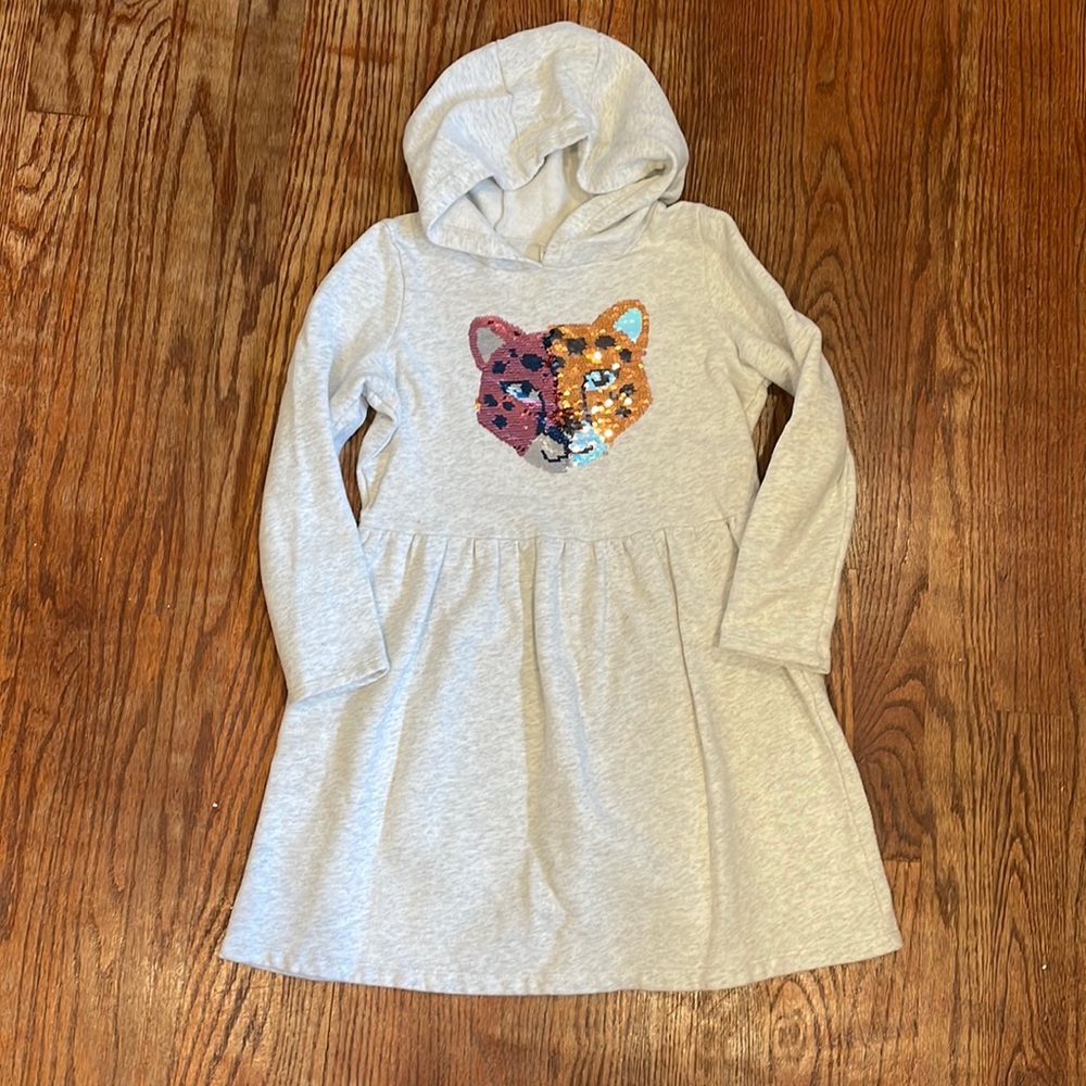 Carters Kids Cheetah face Sequin flip hooded sweatshirt dress